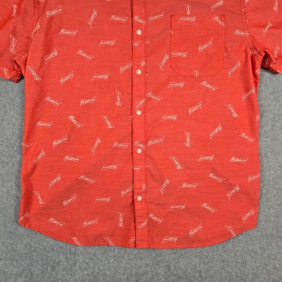 Budweiser Shirt Mens Size 2XL Red Short Sleeve Button Down Logo Pattern - Picture 5 of 16